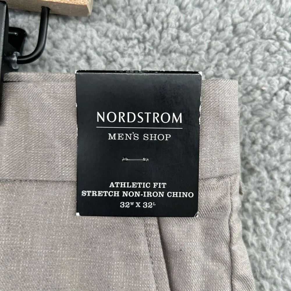 NORDSTROM Pants Mens 32 x 32 Gray Taupe Cotton Athletic Fit Non Iron Flat Front